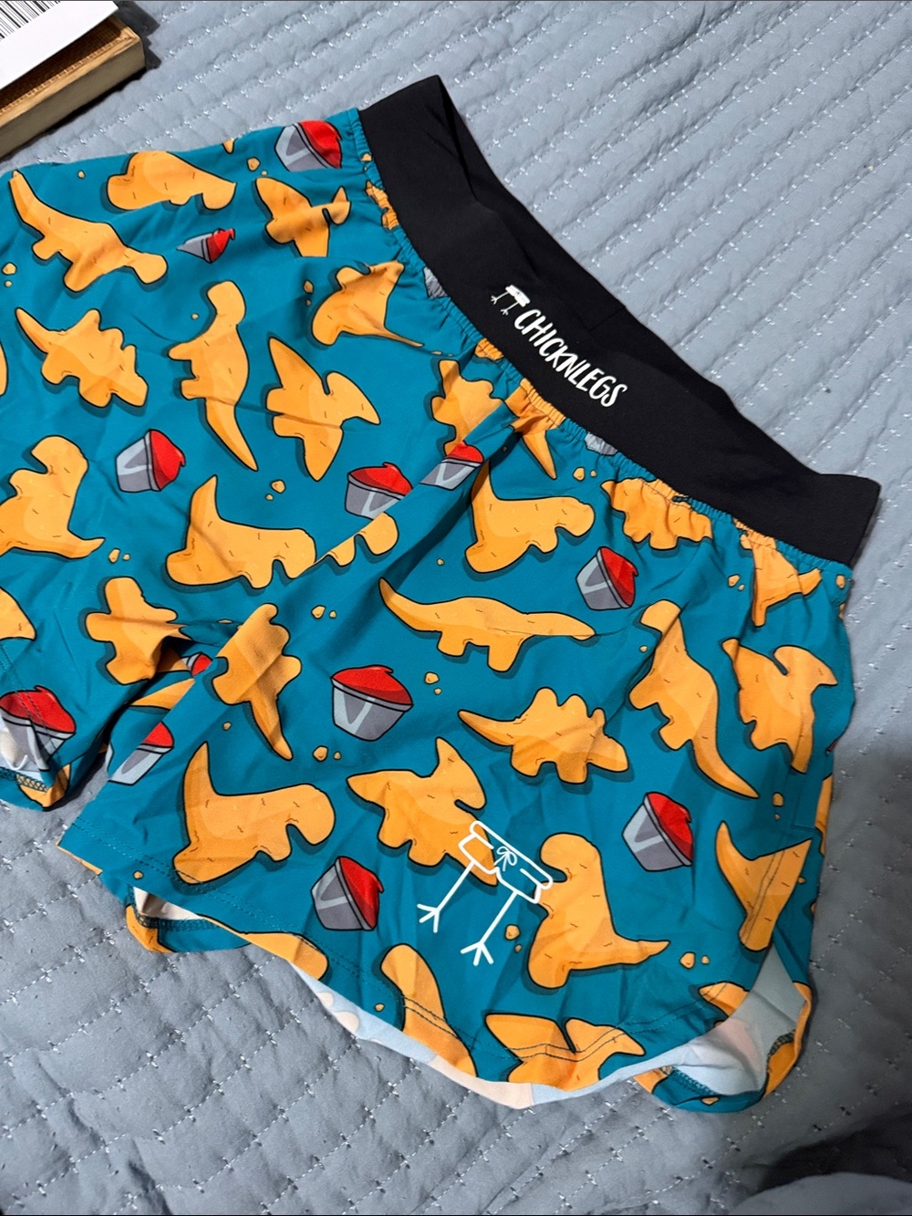 ChicknLegs Teal Dinosaur Nugget Print Shorts Medium NWT